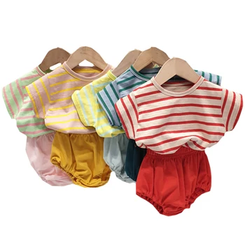2020 Nové Letné Detské Oblečenie Nastaviť kórejský Štýl Batoľa Chlapci Oblečenie Pruhované Tričko a PP Nohavice 2 ks Kojenecká Dievčatá Oblečenie