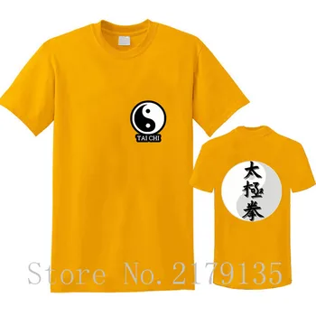 Nové Taiji Čína Štýl Mužov Ležérny Top Tee Kung Fu Majster Karate Predné a Zadné Design T-shirt Tai Chi Tlač jin a jang Tričko