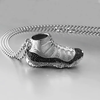 MYLONGINGCHARM Hip Hop Náhrdelník Topánky Prívesok z Nehrdzavejúcej Ocele Topánky Náhrdelník s čiernymi a bielymi Kameňmi