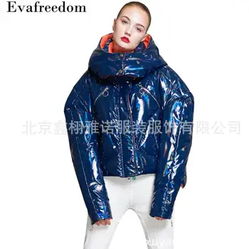 2020 Zimné Patent Lesklej tkaniny plus veľkosť hrubšie nadol bunda s kapucňou žena pravé kožušiny zima kožušinový kabát veľkoobchod wj2591