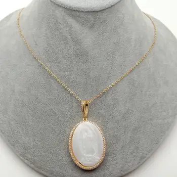 Panna Mária prívesok náhrdelník Zirconia s matkou shell perlou kameň príslušenstvo Madonna šperky Darček vyhlásenie šperky