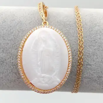 Panna Mária prívesok náhrdelník Zirconia s matkou shell perlou kameň príslušenstvo Madonna šperky Darček vyhlásenie šperky