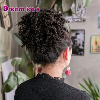 8 cm Afro Krátke Kučeravé Kučeravé Zábal Šnúrkou Lístkového Copu Buchta Rozšírenie Syntetické Vlasy Afro Buchta Šnúrkou Copu Hairpiece