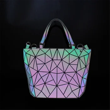 Geometrické diamond taška cez rameno, žien skladacia taška, svetelný vedro vrece, multifunkčný magic color prenosné uhlopriečka taška