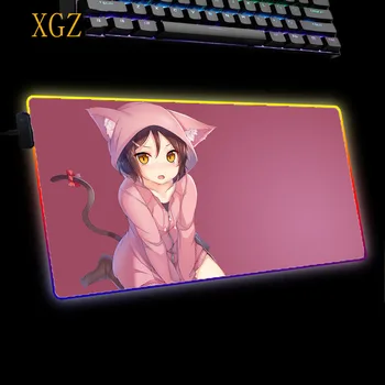 XGZ XXL Anime Dievča RGB Herné Zámok Okraji Podložka pod Myš s LED Podsvietením USB Mouse Pad Veľké Počítač, Herné Konzoly Klávesnica Tabuľka Mat