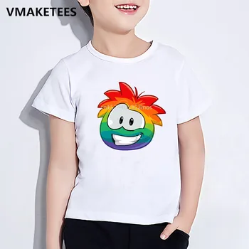 Dievčatá a Chlapci v Lete Krátky Rukáv T shirt Deti KC22 Club Penguin Rainbow Puffle Karikatúra Tlače T-shirt Vtipné Detské Oblečenie