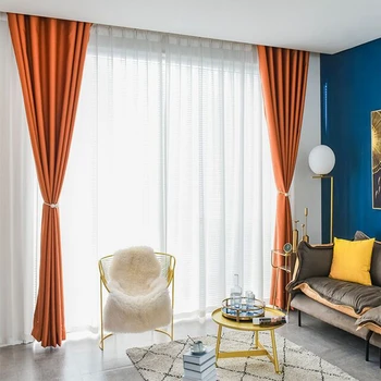 Nordic Light Luxusné Textúrované Žakárové Zatmenie Opony Pre Obývacej Izby, Spálne, Moderná Orange Sivé Okenné Závesy Vlastné X795F