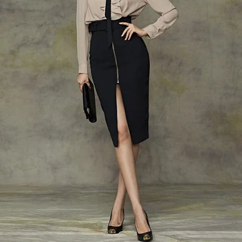 Móda volánikmi pevné tričko nový príchod v elegantnom čiernom ceruzku sukne 2 kusy kvalitných štýl práce elegantné office ženy nastaviť