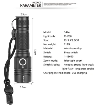 Ultra Silný XHP50.2 Taktická Baterka USB Nabíjateľné svietidlo Magnetické Lampa Najjasnejšie LED Baterka Podľa 18650 Batérie