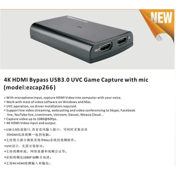 Ezcap 266 USB 3.0 digitalizačné Karty 1080P Hra Live Streaming Doska Audio Video Converter MIC V HD Prejsť na XBOX PS4