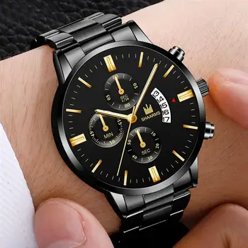 2019 Mužov luxusné obchodné Vojenské Quartz hodinky zlaté nehrdzavejúcej ocele kapela muži hodinky Dátum, kalendár muž hodiny Relogio priame