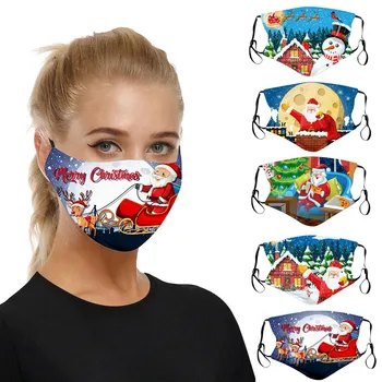 5 KS 2020 Vianočné Unisex Cartoon Santa Claus Tlač Strany Maska Prachu, Vetru Umývateľný Opakovane Bavlna Masku na Tvár mascarillas