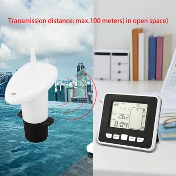 Ultrazvukové Bezdrôtový Vodná Nádrž Kvapaliny Hĺbka Hladiny Meter Snímač Teploty Displej 3,3-Palcový LED Displej