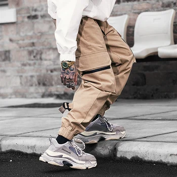 2021 Nové Jeseň Zima Joggers Mužov Bežné Bavlna Cargo Nohavice Pevné Streetwear Hip Hop Multi-Vrecká Mens Joggers Nohavice Nohavice