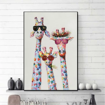 Farebné Roztomilý Žirafa A Mačky A kone Plátno na Maľovanie Cartoon Zvierat Plagáty A Potlačou obrazov na Stenu Pre Obývacia Izba Dekor