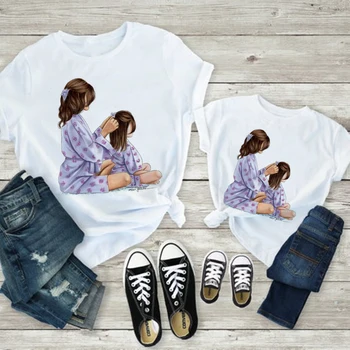 Bežné Kawaii Krásne tričko Super Mama Mama Dcéru Oblečenie Pekná Móda Baby Girl Šaty Plus Veľkosť Estetický Vzhľad Rodina