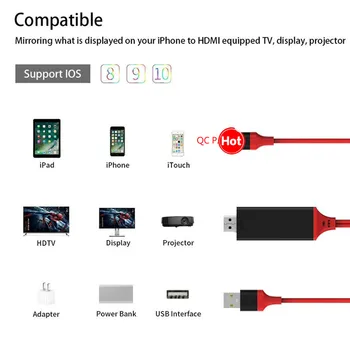 TV stick 2M USB kompatibilný s HDMI HDTV Kábel AV Adaptér pre iPhone 7 7 Plus 6S 6 Plus 5S 5 Nabíjanie Kábel Adaptéra