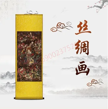 (prispôsobené) Deväť dní YingYuan hrom, Puhua boh socha, hodváb visí obraz, Taoistických dekoratívne maľby