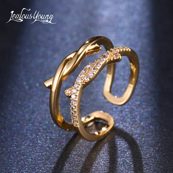 Móda Dubaj Šperky Zlatá Farba Luxusné Zirconia Otvoriť Prstene pre Ženy, Svadobné Svadobné Šperky Darček Brincos Para