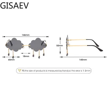 GISAEV Jazdy Okuliare Ženy Frameless Cloud dažďová kvapka Dažďa slnečné Okuliare Dizajnér Kovové Reťaze Crystal Prívesok Malé Módne Okuliare