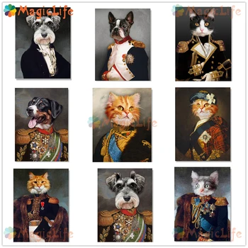 Vintage Pet Mačka Pes Portrét Nordic Plagát Bojovník Obrazov Na Stenu Pre Obývacia Izba Domova Wall Art Maliarske Plátno Bez Rámu