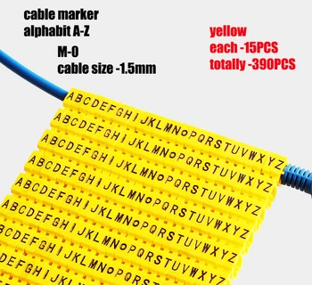 Plastové káblové označenie klip m-0 m-1 m-2 m-3 alphabit kábla označenie AZ kábel veľkosť 1.5 SQMM žltý kábel, izolácia kábla označenie