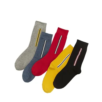 Zimné Nové pánske Bavlnené Solid Color Line Vysoká Kvalita Priedušná Dlhú Obchodné Ponožky 5 Pár