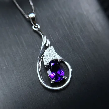 [MeiBaPJ]Skutočný Prírodný Ametyst F Prívesok Náhrdelník s Certifikát 925 Čistého Striebra Purple Stone Jemné Šperky pre Ženy