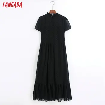 Tangada 2020 módne ženy bodky čierne šaty volánikmi golier, krátky Rukáv Dámske elegantné midi Šaty Vestidos 6Z38