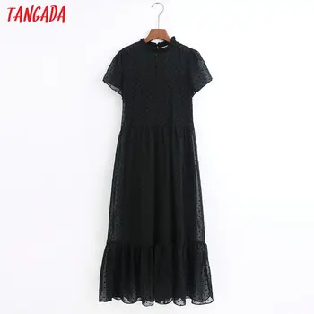 Tangada 2020 módne ženy bodky čierne šaty volánikmi golier, krátky Rukáv Dámske elegantné midi Šaty Vestidos 6Z38