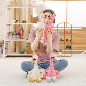 Plnené Swan Flamingo Plyšové Hračky s korunu Vypchaté Zvieratá Bábika Mäkká Hračka pre Deti, Dievčatá Darček Domáce Dekorácie