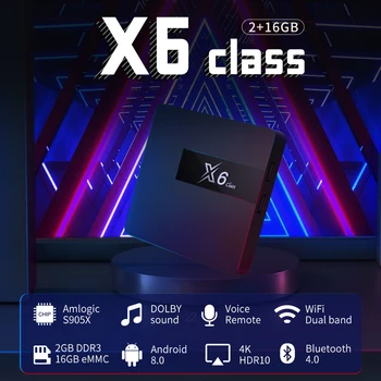 X6 TRIEDY 2G 16 G Android Tv Box 4K HD, Dual-Band 2.4 G&5G, Wifi, Bluetooth, TV Box s AM6 2.4 G Hlas Diaľkové IPTV Brasil