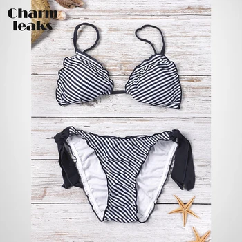 Charmleaks Ženy Bikini Set Plavky S Uväzovaním Za Stripe Plavky Strane Obväz Plavky Plážové Oblečenie Sexy Bikiny