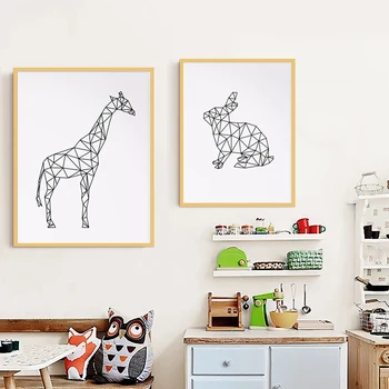Moderné Tvorivé Geometrické Ďatľa Plátno Tlačiť Maľovanie Frameless Plagát Na Stenu Obrázky Králik Žirafa Dekorácie Hlavu Dekor