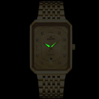 SVIŠŤANIE Zlatý Obdĺžnik Hodinky Mužov z Nehrdzavejúcej Ocele Svetelný Business Náramkové hodinky Módne Športové Vojenské Quartz Hodiny 2020 Reloj