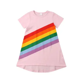 Batoľa Detský Baby Dievčatá Rainbow Pruhy Bavlna Princezná Šaty Ležérne Oblečenie