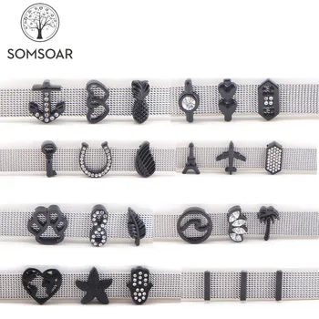 Somsoar Šperky Black 10 mm DIY List zobrazili kľúčové tlačidlá môžete vybrať svoje Ako vhodné pre 10 mm široký Oka Náramok Veľkoobchod