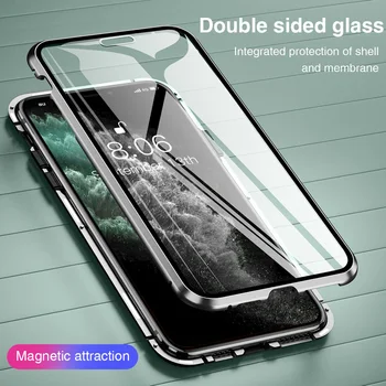 Dvojité Bočné Magnetické puzdro pre iPhone 12 Pro Max XR XS MAX 11 8 7 6 6 Plus Magnet Sklenený Kryt Telefónu, pre iPhone 12 7 8 Prípade Coque