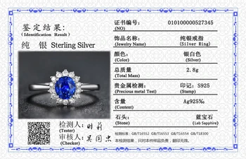 YANHUI S Certifikát 2.0 ct Oválny Zafír Krúžok Strany Elegantné Svadobné Šperky 925 Silver Zásnubné Prstene Pre Ženy R345