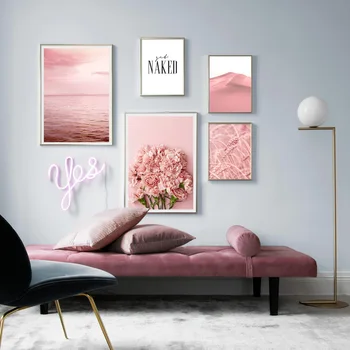 Ružový Kvet Flamingo Jazero Pšenica Púšti Wall Art Plátno Na Maľovanie Nordic Plagáty A Potlačou Obrazov Na Stenu Pre Obývacia Izba Dekor