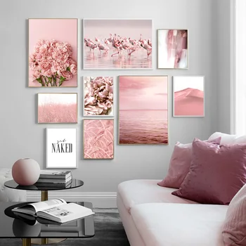 Ružový Kvet Flamingo Jazero Pšenica Púšti Wall Art Plátno Na Maľovanie Nordic Plagáty A Potlačou Obrazov Na Stenu Pre Obývacia Izba Dekor