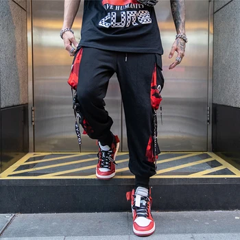 Muži Hip Hop Joggers Hárem Nohavice Čierne Vrecko Patchwork Stuhy Cargo Nohavice Módne Nohavice Bežné Streetwear 2020