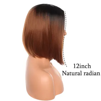 SNOILITE čierna hnedá syntetické bob parochňu krátky rovný BOB parochňu 12inch strednej časti vlasové parochne ombre pre ženy