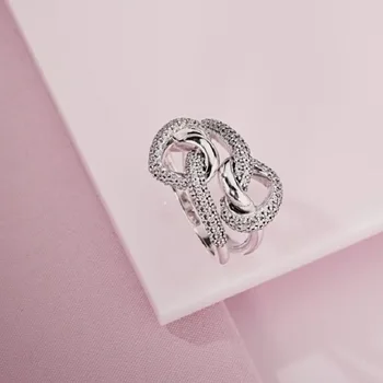 Skutočné 925 Sterling Silver Viazané Srdce Prst Prsteň Pre Ženy, Svadobné Zásnubné Prstene Pôvodnej Značky Šperky Darček