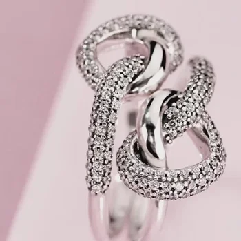 Skutočné 925 Sterling Silver Viazané Srdce Prst Prsteň Pre Ženy, Svadobné Zásnubné Prstene Pôvodnej Značky Šperky Darček