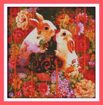 Šťastný králik milovníkov cross stitch auta 14ct 11ct vopred pečiatkou plátno kríž šitie zvierat výšivky HOBBY ručné vyšívanie