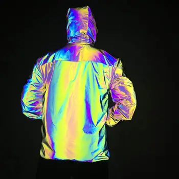 Rainbow Bunda Mužov Odrážajúce Svetlo Kapucí Top Kabát Jar Jeseň Hip Hop Mens Base Vrstvy Jogger Suit Tepláky Šport Beh