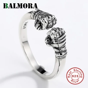 BALMORA Reálne 925 Sterling Silver Päsť Retro Otvorený Prst Prsteň pre Mužov, Ženy, Pár Špeciálny Darček Punk Cool Módne Šperky Anillos