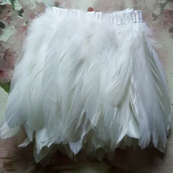 Biela husacie perie, trim 2 metrov / veľa znečistený husacie perie páse s nástrojmi 15~18 cm kačacie perie tanec DIY dekorácie