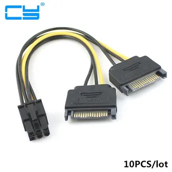 10PCS/veľa Dual dvoch SATA 15 Pin Male M PCI-e Express Card 6 Pin Žena Grafika grafická Karta Napájací Kábel 15 cm